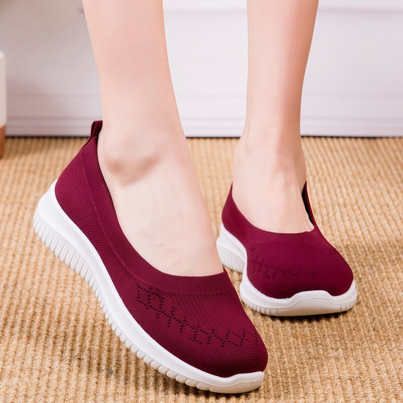 Women's Breathable Knit Slip-On Sneakers – Lightweight Casual Walking Shoes