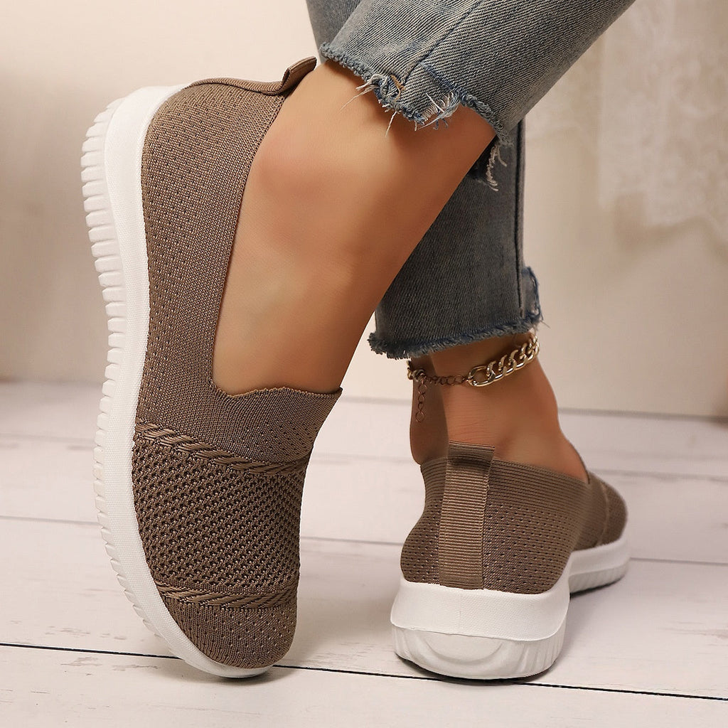 Women's Breathable Mesh Knit Slip-On Sneakers - Lightweight Walking Shoes