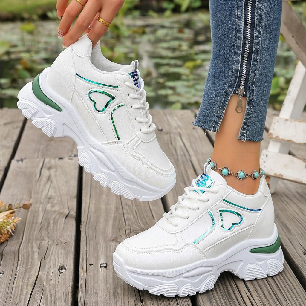 Women's Platform Sneakers Heart Cutout Chunky Dad Shoes