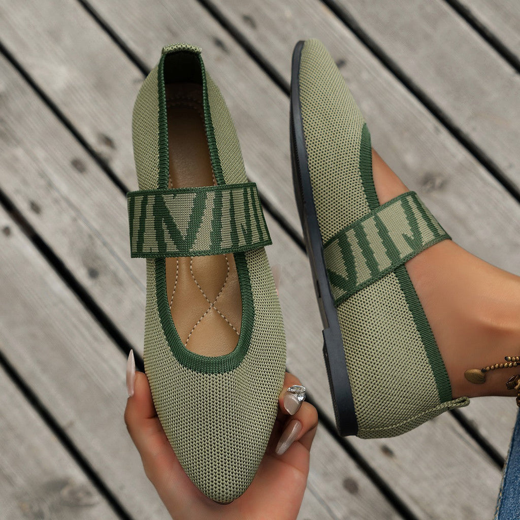 Women's Pointed Toe Mary Jane Flats - Woven Knit Elastic Strap Comfort Shoes