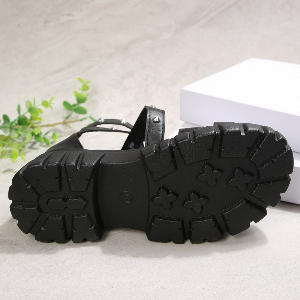 Women's Studded Platform Chunky Sandals - Strappy Buckle Gladiator Heels