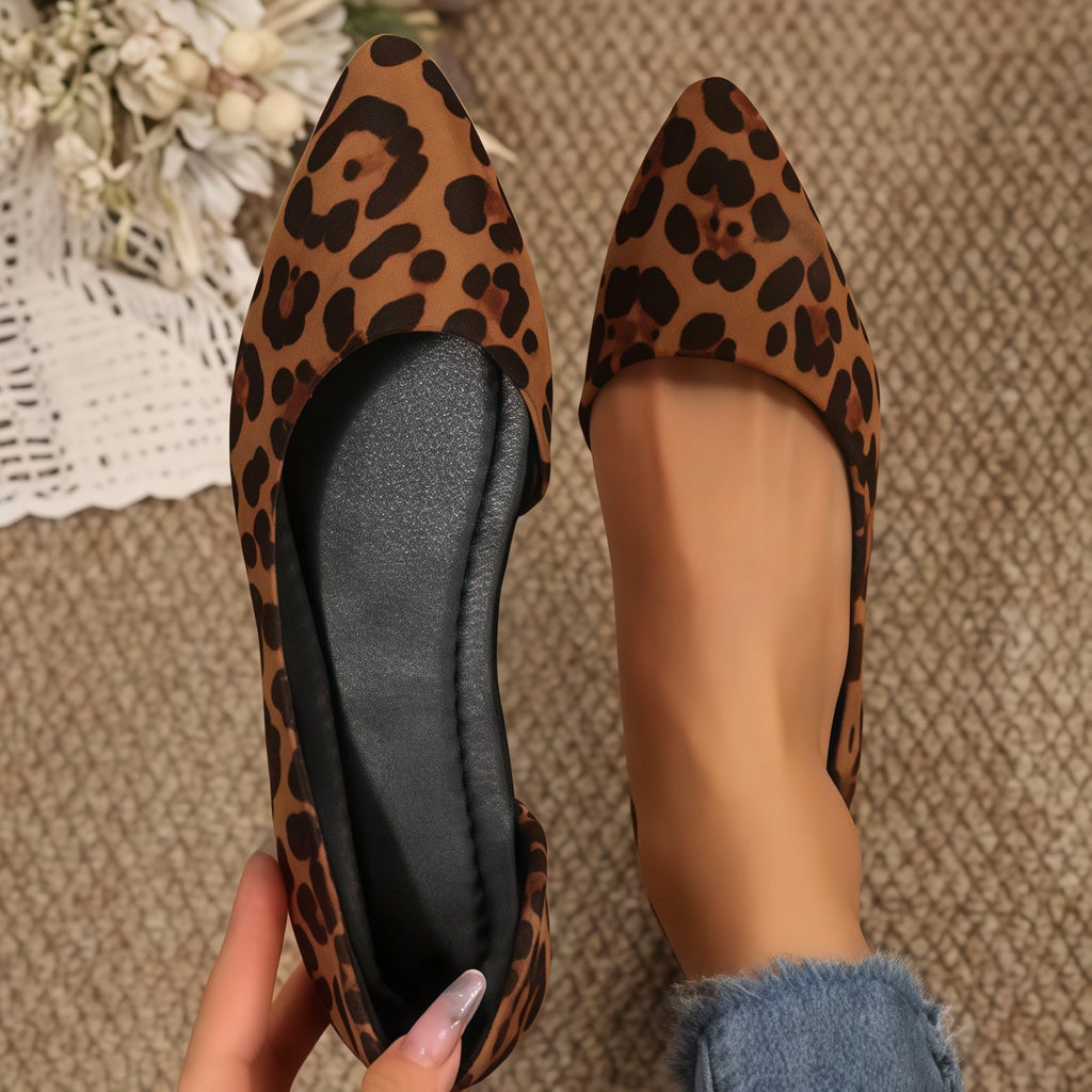 Women's Pointed Toe Leopard Print D'Orsay Slip-On Flats – Comfort Casual Ballet Shoes