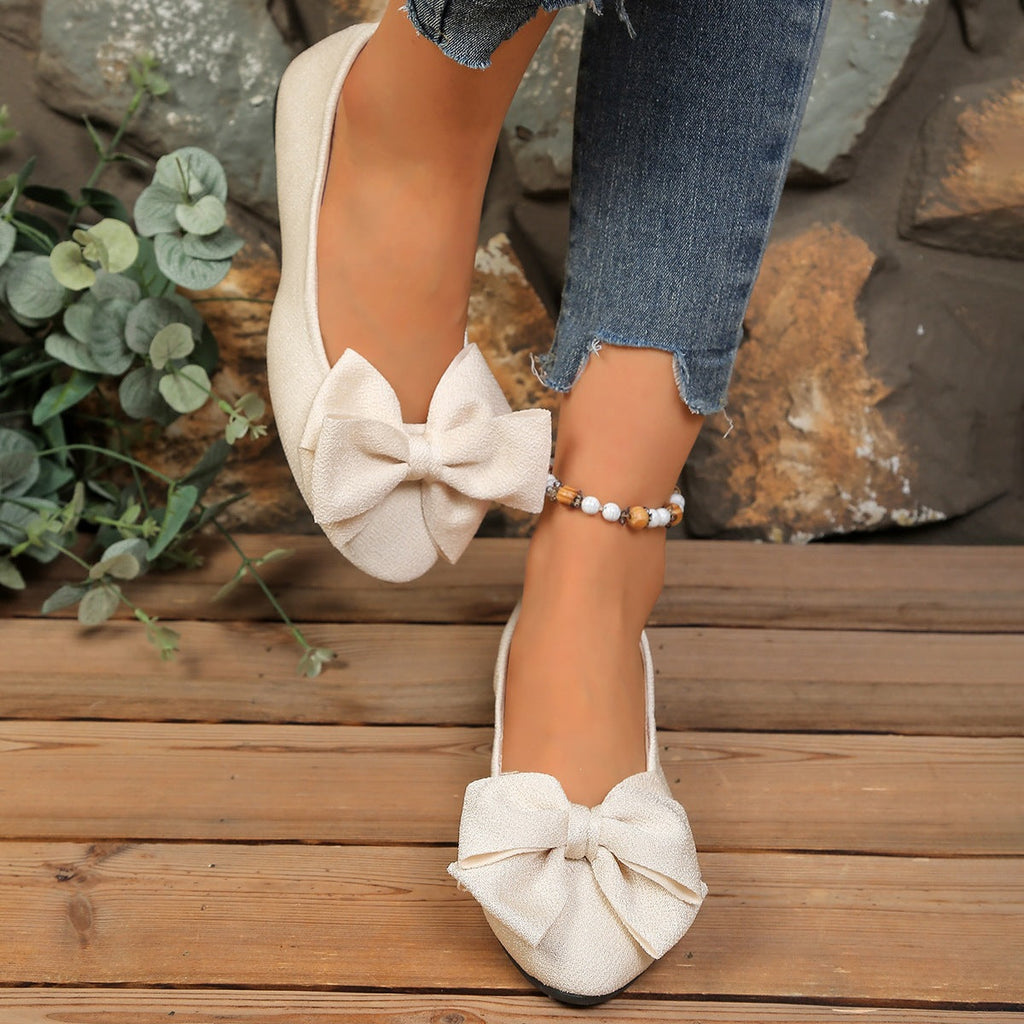 Women's Bow Flat Shoes – Sparkly Glitter Slip-On Ballet Flats with Big Bow