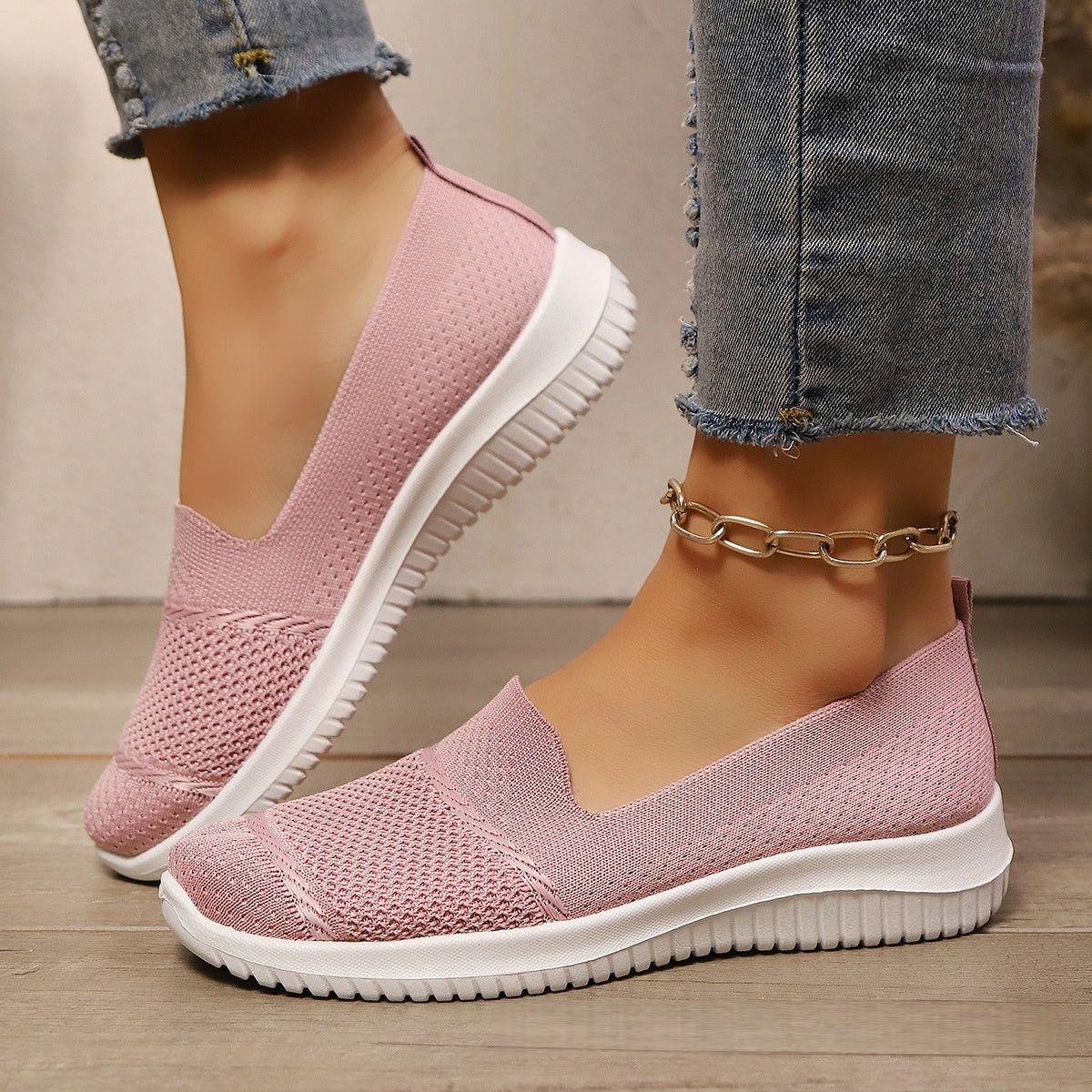 Women's Breathable Mesh Knit Slip-On Sneakers - Lightweight Walking Shoes