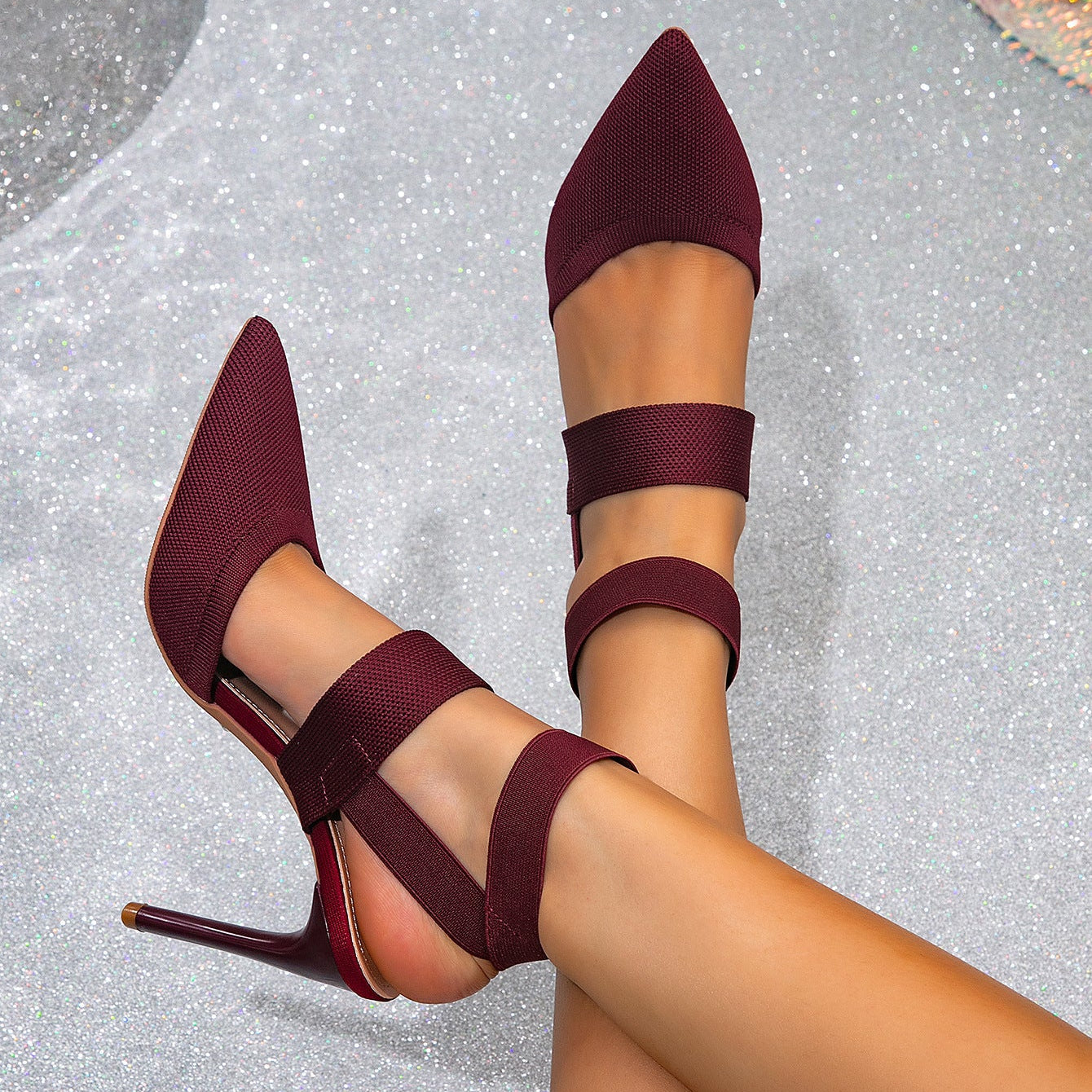 Women's Pointed Toe Stiletto Heels with Elastic Straps – Ankle Wrap High Heel Sandals