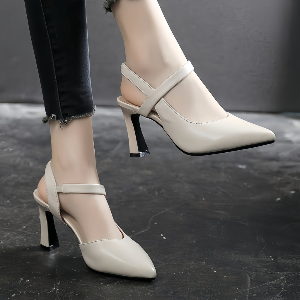 Elegant Pointed Toe Slingback Heels – White Block Heel Pumps
