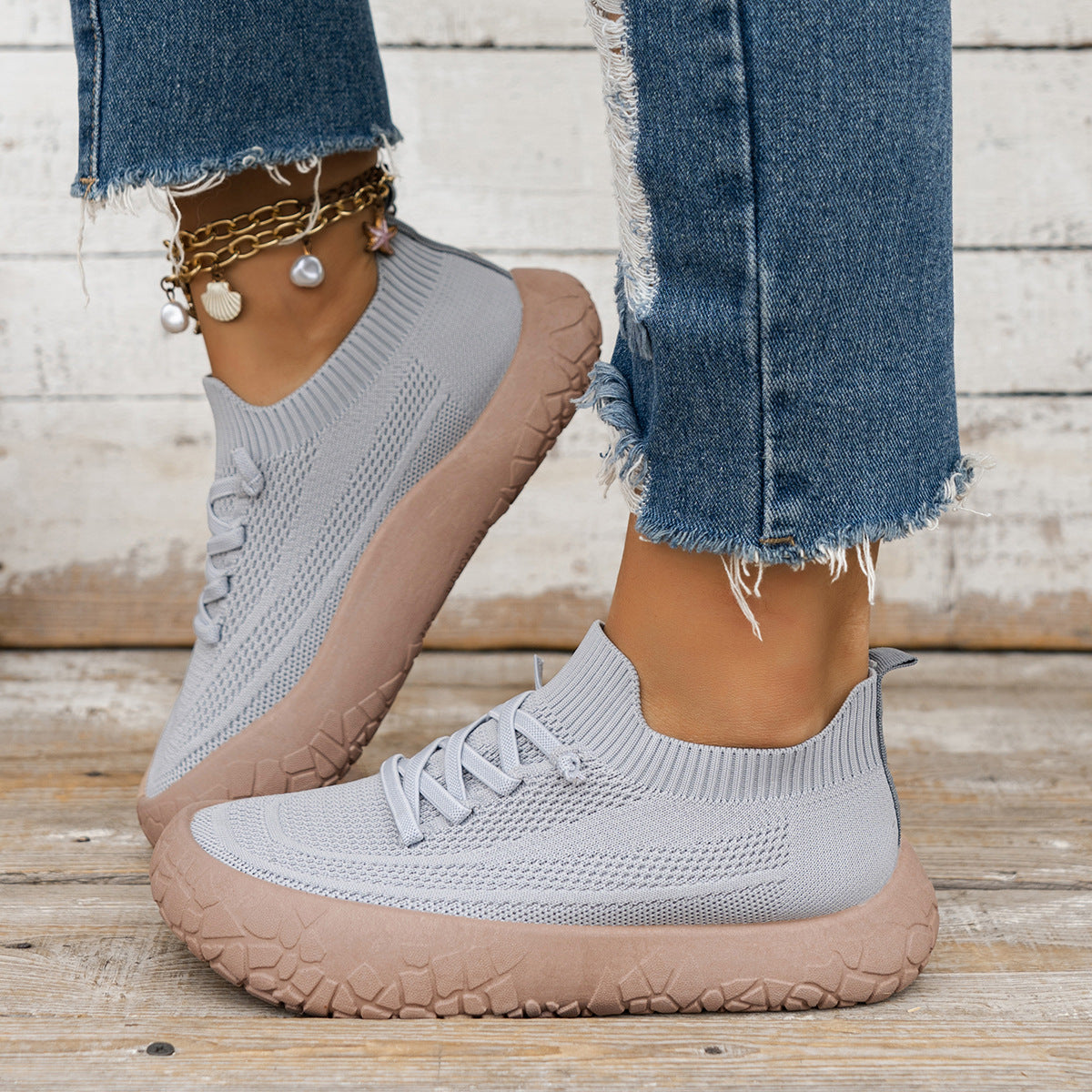 Women's Lightweight Knit Slip-On Sneakers - Breathable Flyknit Casual Shoes