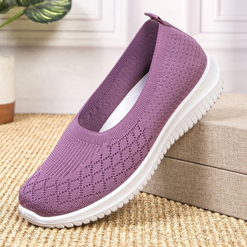 Women's Breathable Knit Slip-On Sneakers – Lightweight Casual Walking Shoes