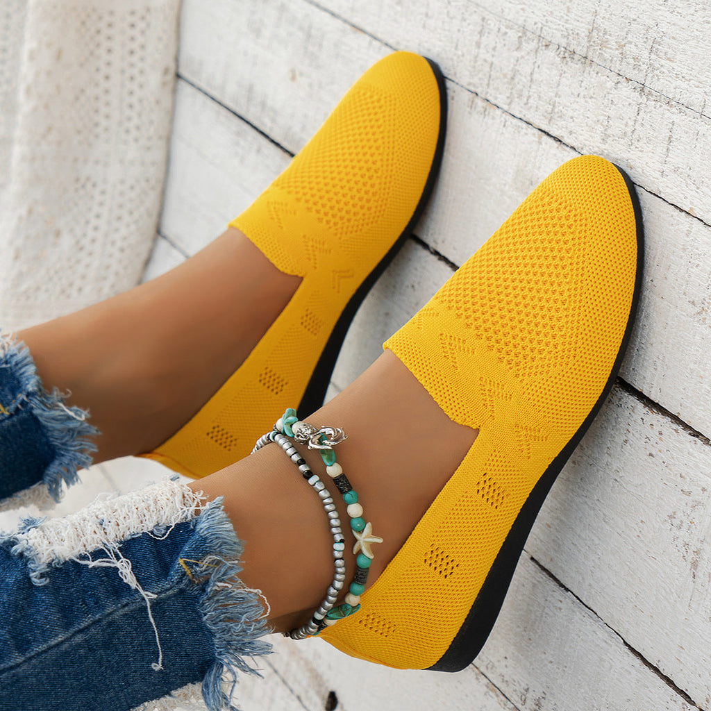 Women's Breathable Mesh Knit Slip-On Flats – Lightweight Casual Walking Shoes