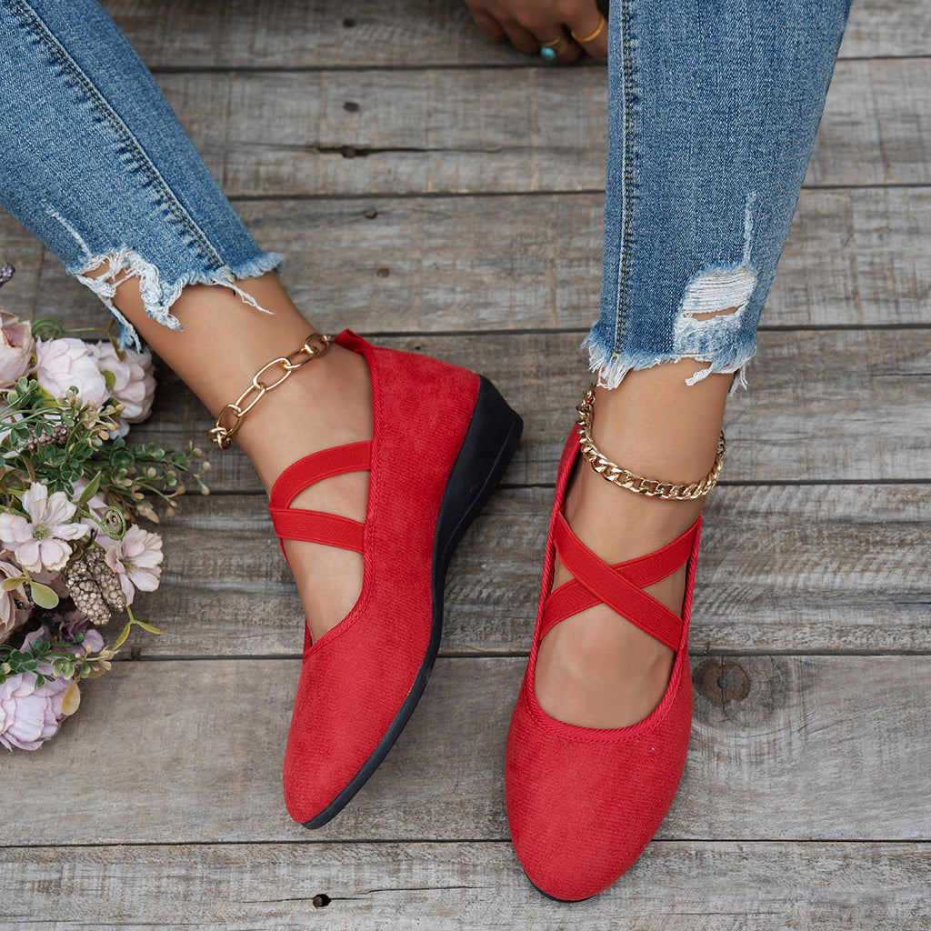 Women's Crisscross Strap Wedge Flats - Comfortable Mary Jane Shoes