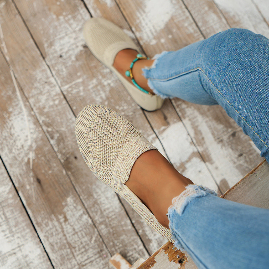 Women's Breathable Mesh Knit Slip-On Flats – Lightweight Casual Walking Shoes