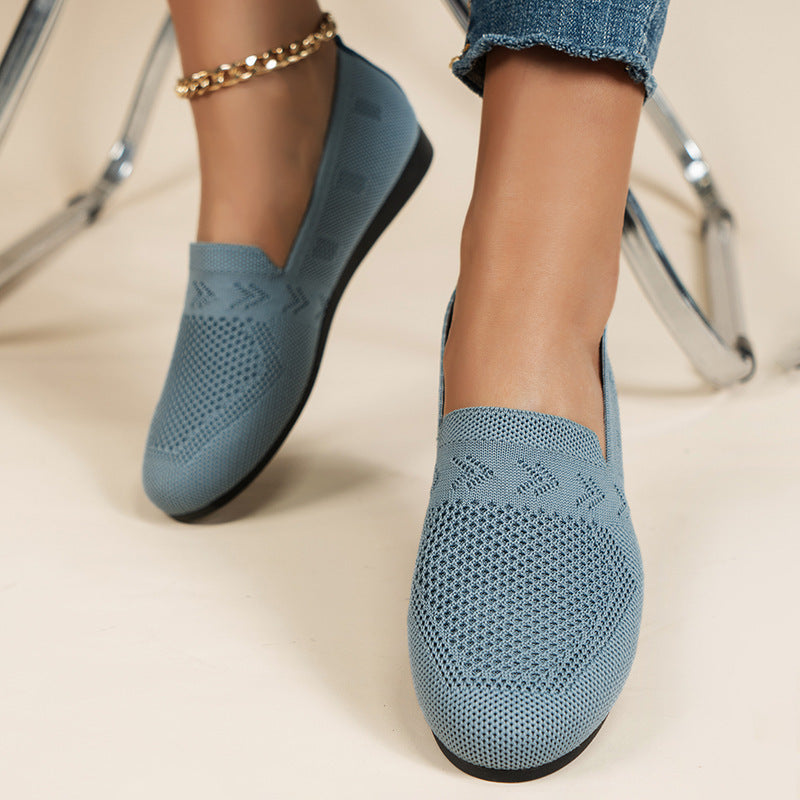 Women's Breathable Mesh Knit Slip-On Flats – Lightweight Casual Walking Shoes