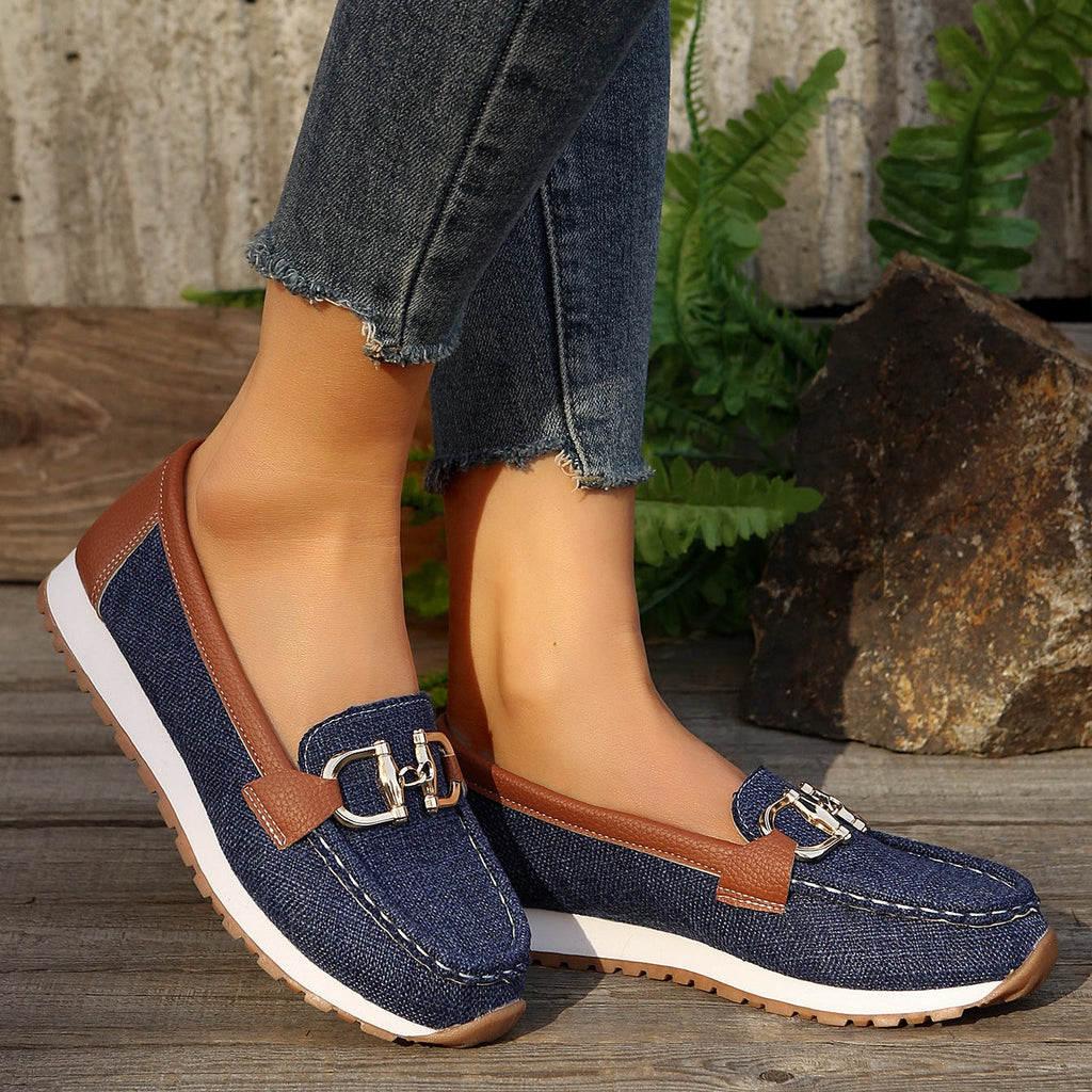 Casual Metal Buckle Loafers – Comfy Platform Slip-On Shoes
