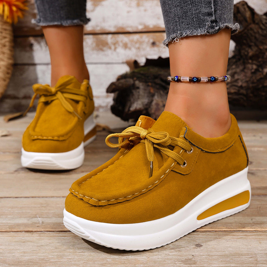 Women's Platform Lace-Up Loafers - Chunky Sole Suede Casual Sneakers