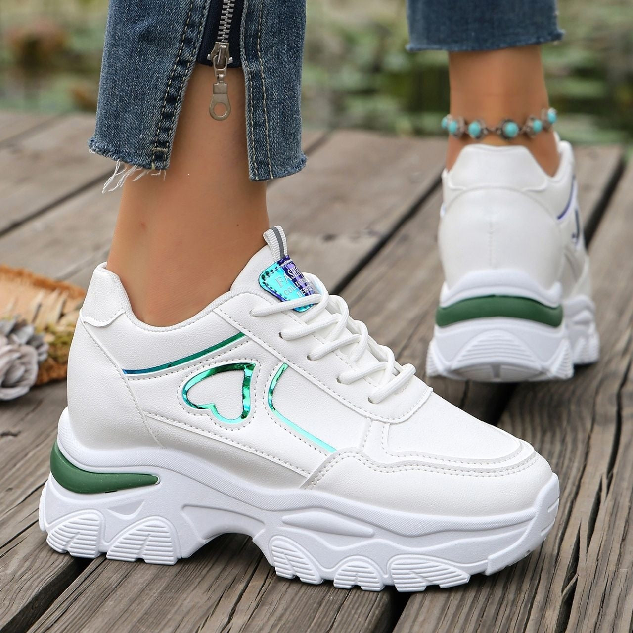 Women's Platform Sneakers Heart Cutout Chunky Dad Shoes