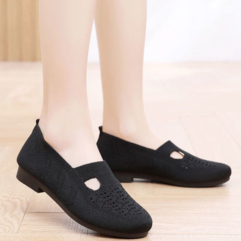 Women's Breathable Knit Slip-On Flats with Cutout Detail - Lightweight Casual Shoes
