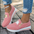 Women's Slip-On Platform Sneakers with Zipper & Metallic Accent - Casual Wedge Shoes