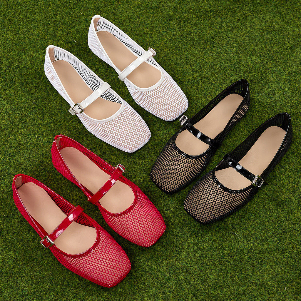 Women's Breathable Mesh Mary Jane Flats with Buckle Strap