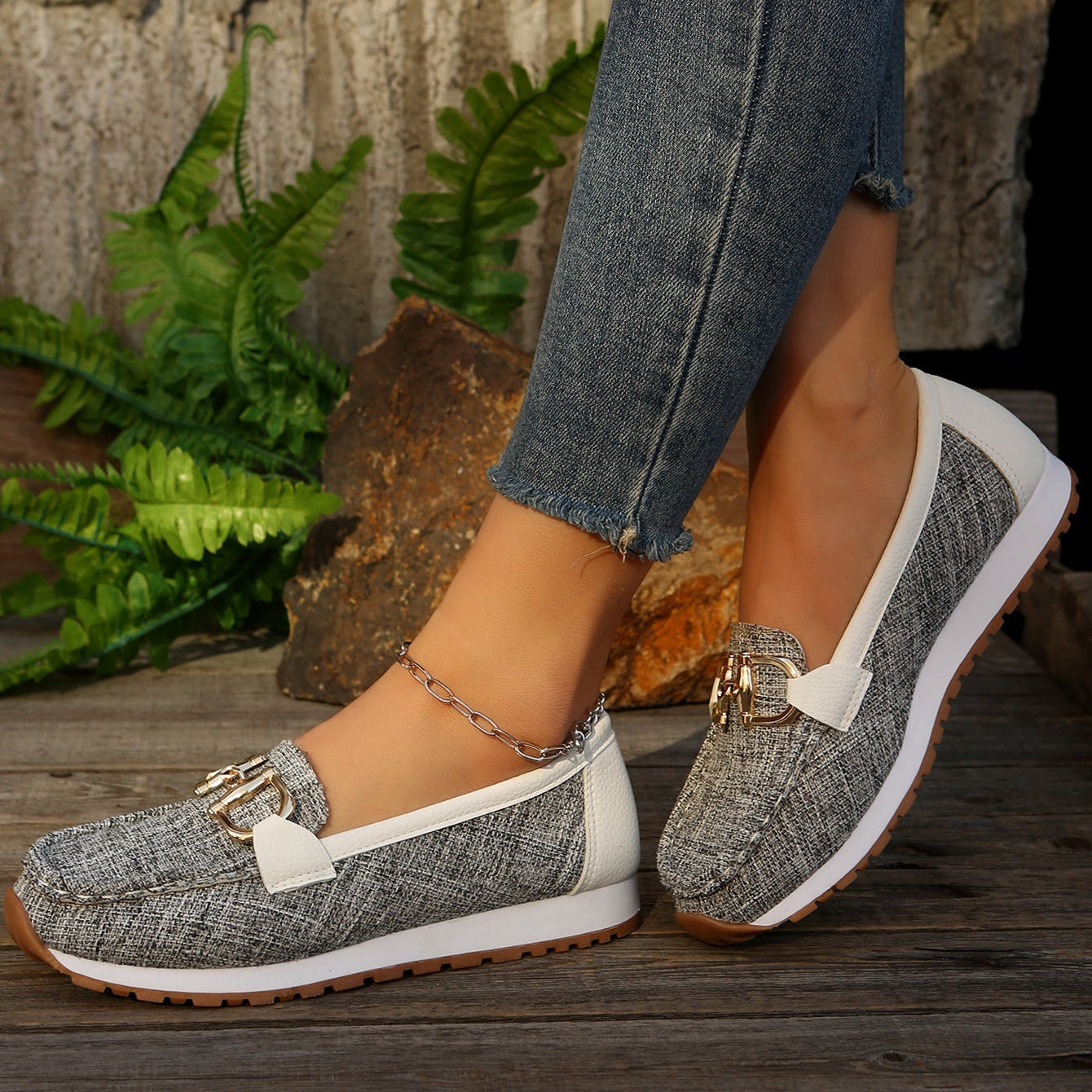 Casual Metal Buckle Loafers – Comfy Platform Slip-On Shoes