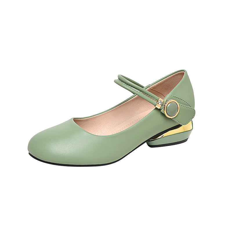 Genuine Leather Mary Jane Low Heel Pumps for Women – 2.5cm Ankle Strap Buckle Flats
