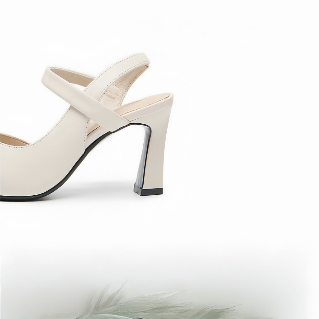 Elegant Pointed Toe Slingback Heels – White Block Heel Pumps