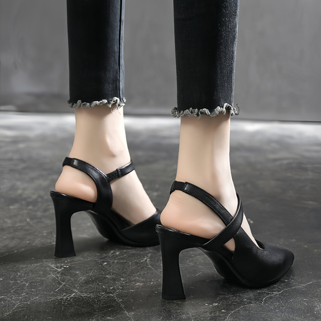 Elegant Pointed Toe Slingback Heels – White Block Heel Pumps