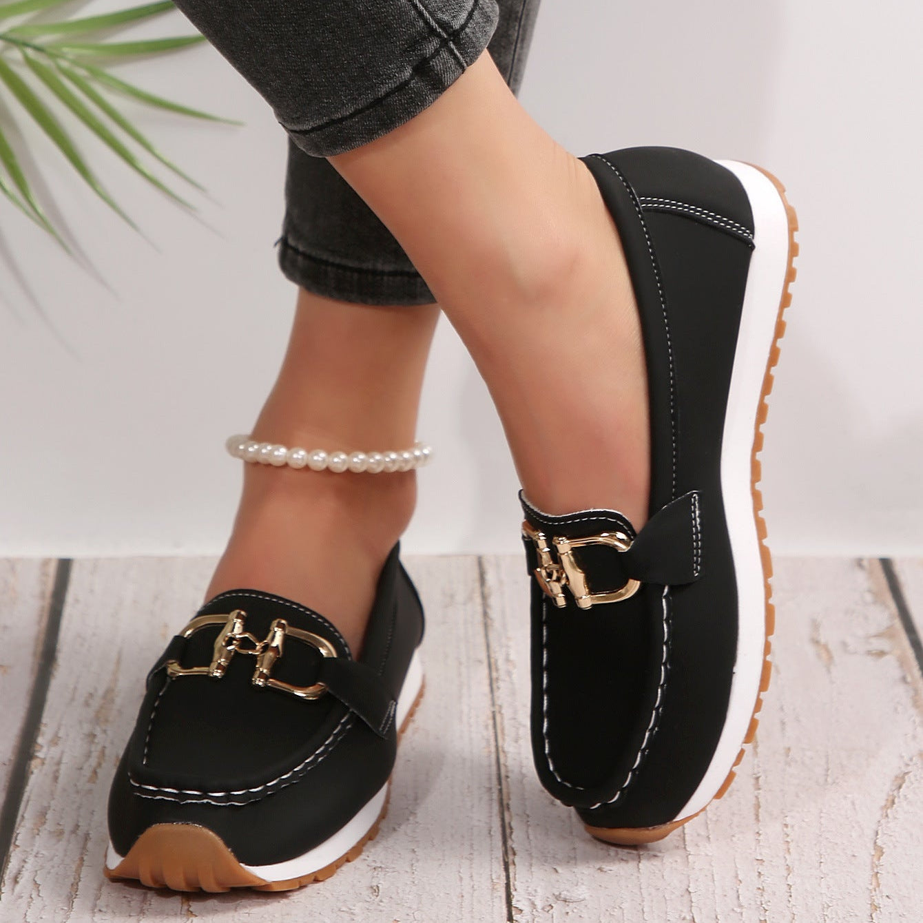 Casual Metal Buckle Loafers – Comfy Platform Slip-On Shoes