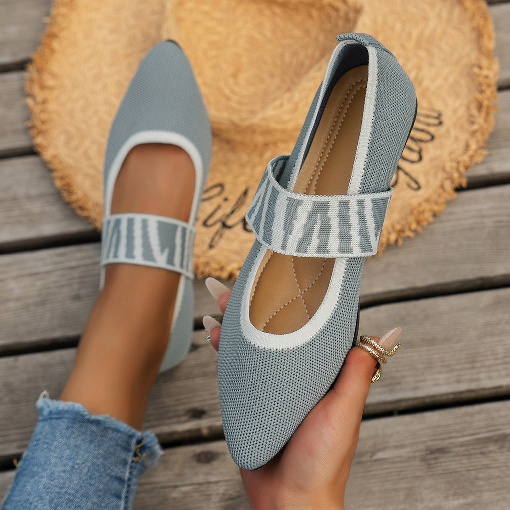 Women's Pointed Toe Mary Jane Flats - Woven Knit Elastic Strap Comfort Shoes