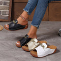Peep Toe Wedge Mules with Chain Detail – Women's Platform Slip-On Sandals