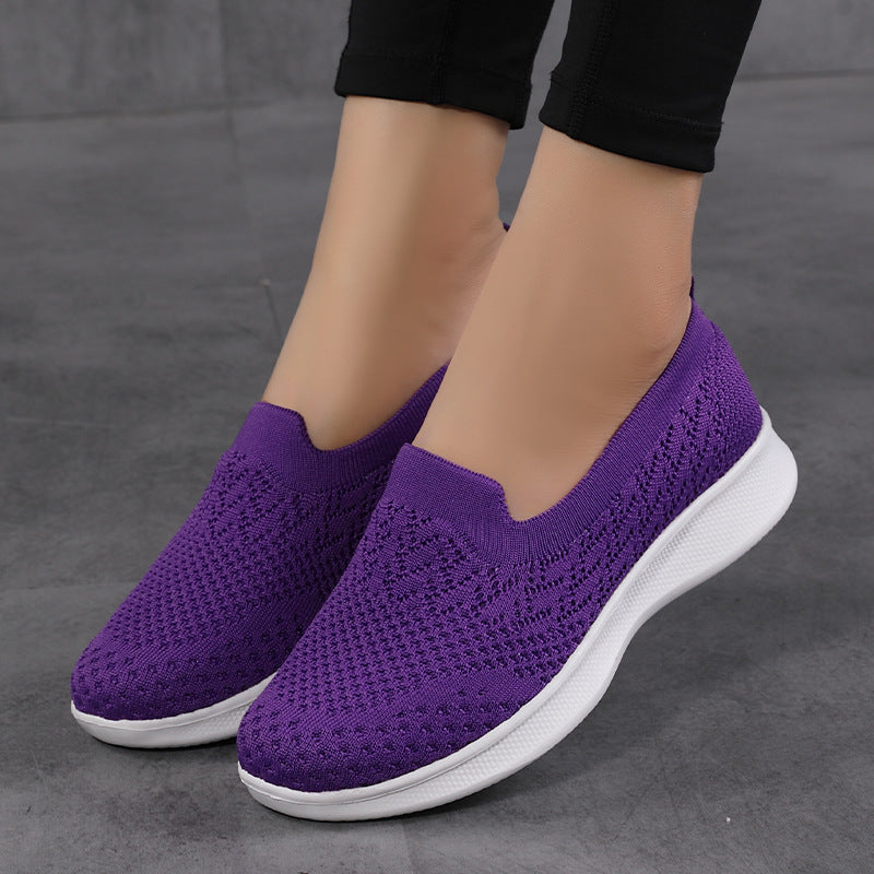 Women's Breathable Knit Slip-On Sneakers - Lightweight Casual Walking Shoes