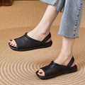 Women's Soft Leather Open Toe Slingback Sandals - Comfort Flat Casual Slides