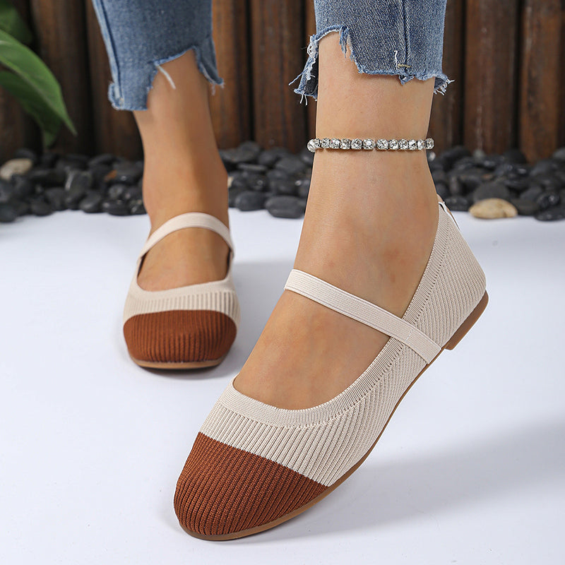 Mid-Heel Mary Jane Knit Flats