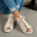 Women's Retro Cut-out Round-Toe Lace-up Flat Sandals