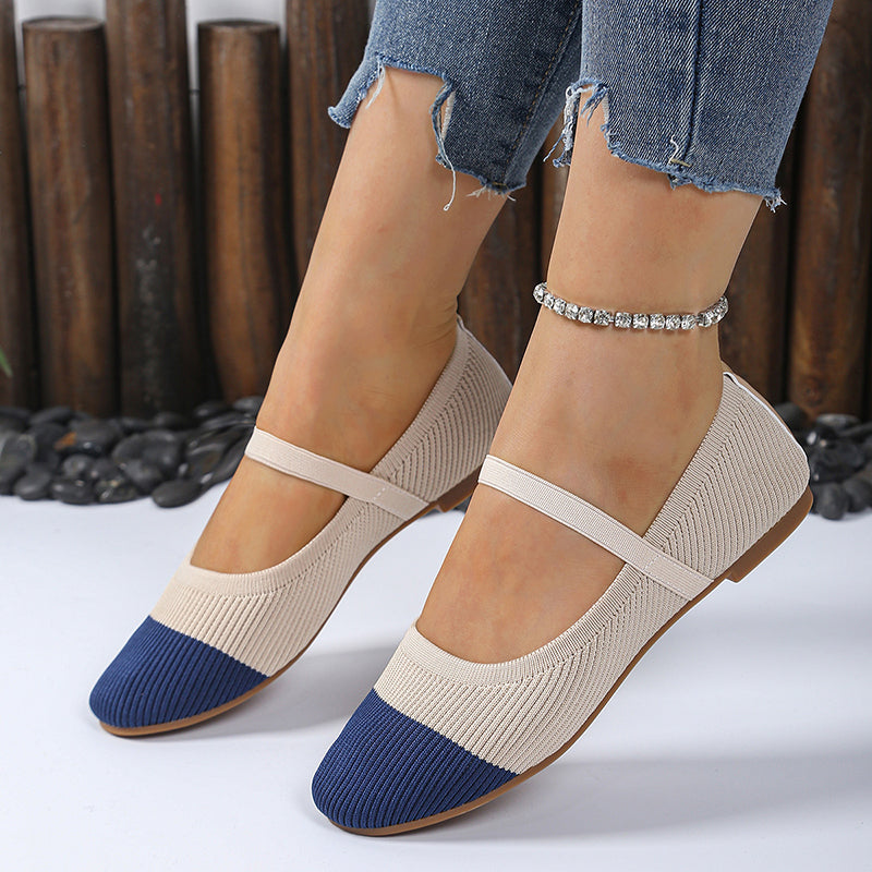 Mid-Heel Mary Jane Knit Flats