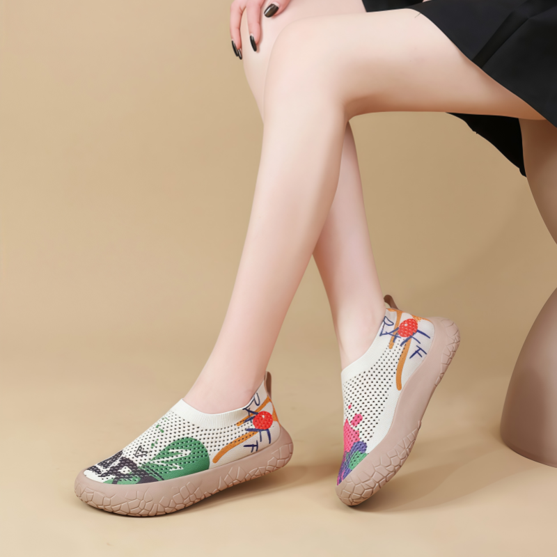 Women's Breathable Slip-On Sneakers - Colorful Comfort Walking Shoes