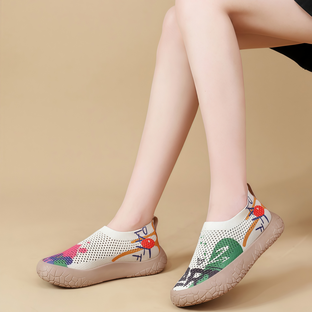 Women's Breathable Slip-On Sneakers - Colorful Comfort Walking Shoes