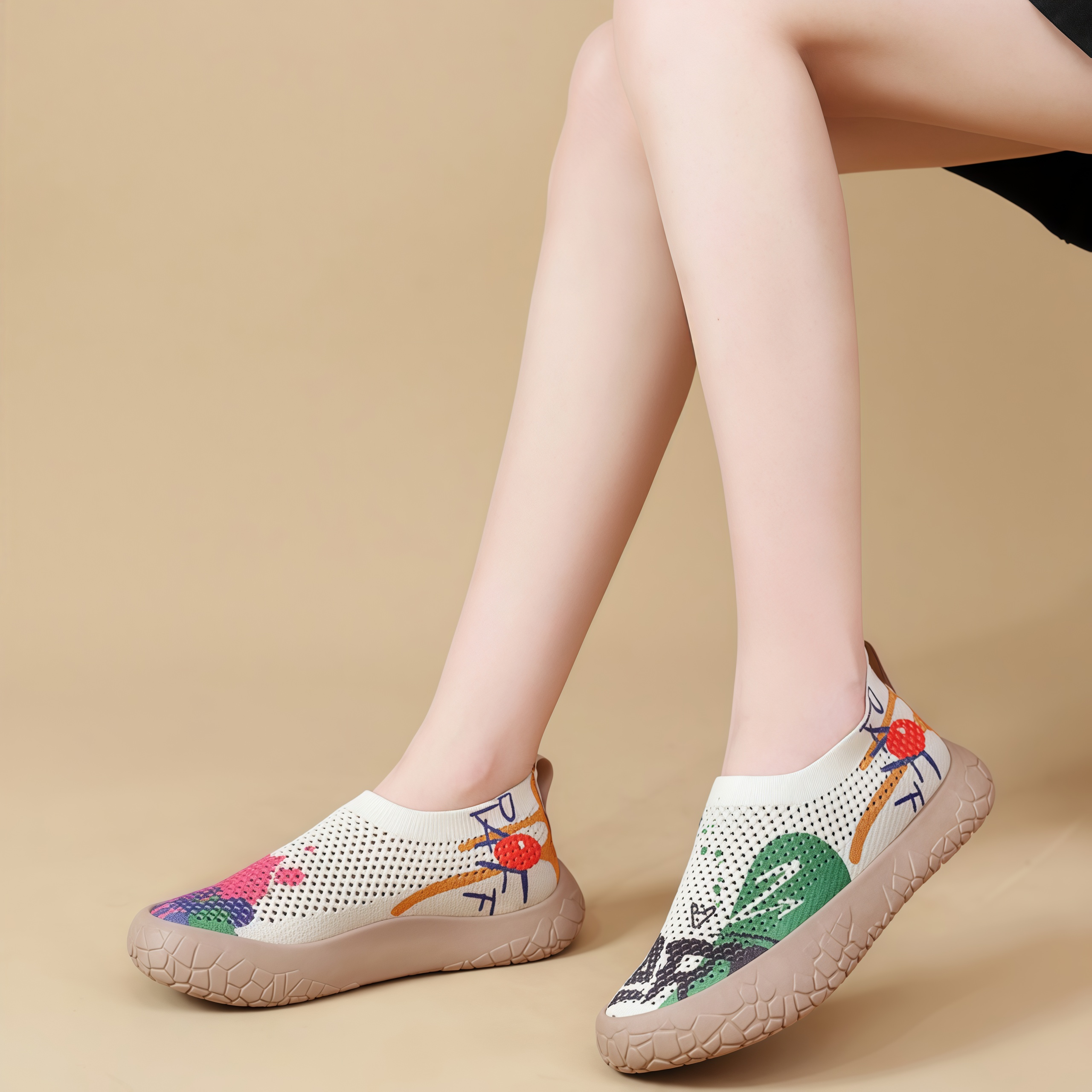 Women's Breathable Slip-On Sneakers - Colorful Comfort Walking Shoes