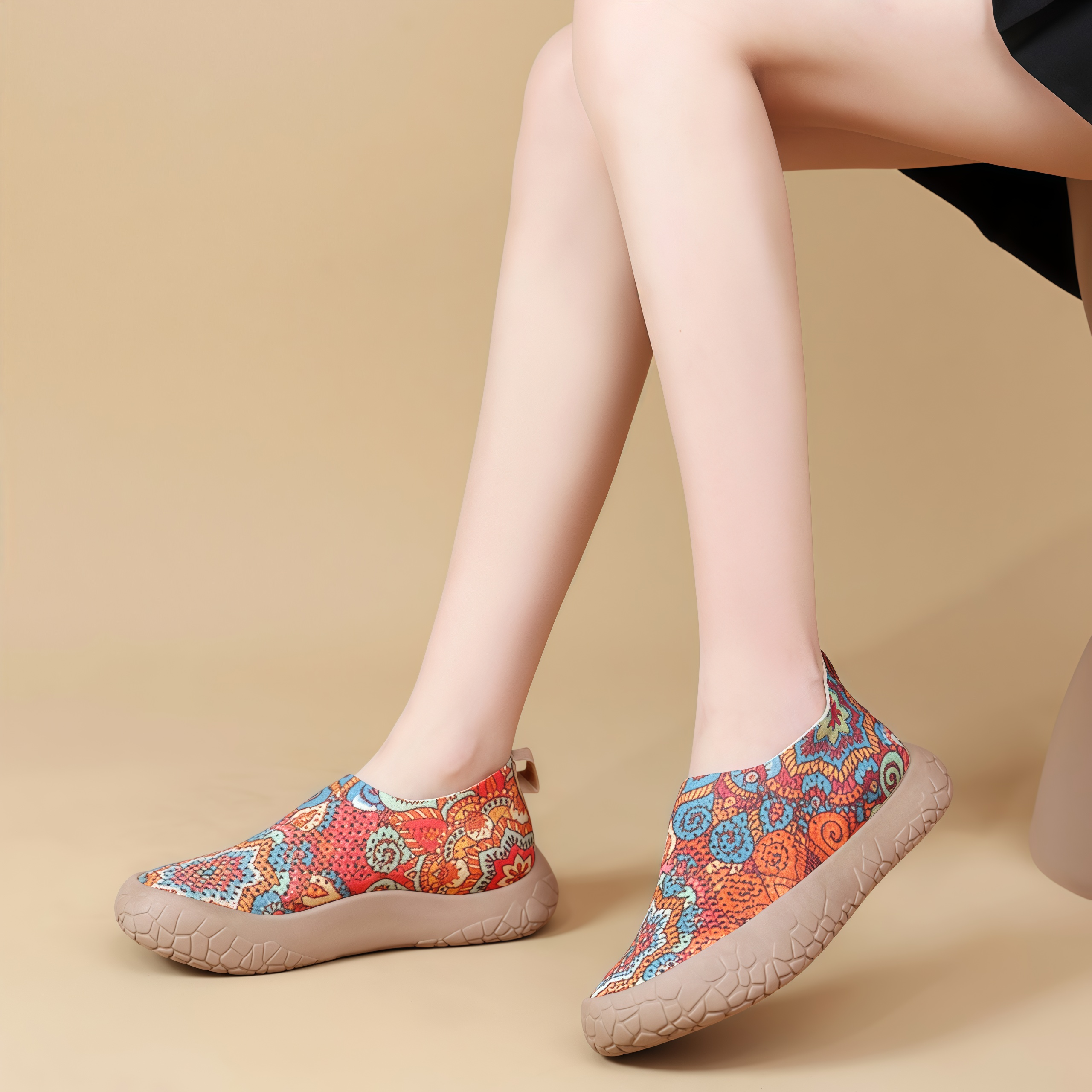 Women's Breathable Slip-On Sneakers - Colorful Comfort Walking Shoes