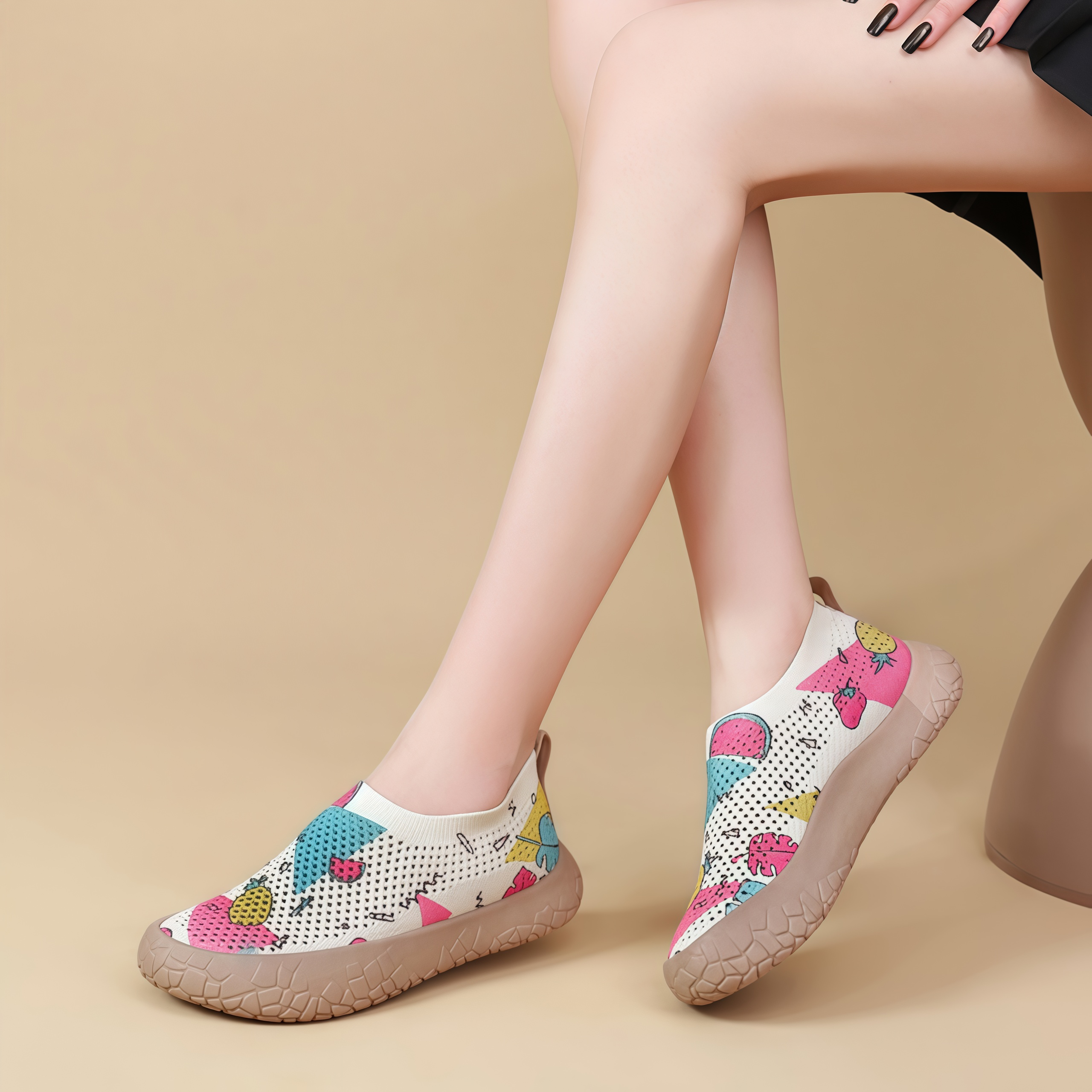 Women's Breathable Slip-On Sneakers - Colorful Comfort Walking Shoes