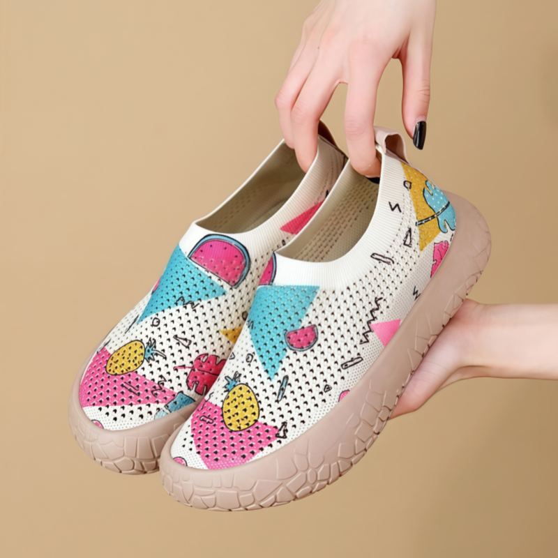 Women's Breathable Slip-On Sneakers - Colorful Comfort Walking Shoes