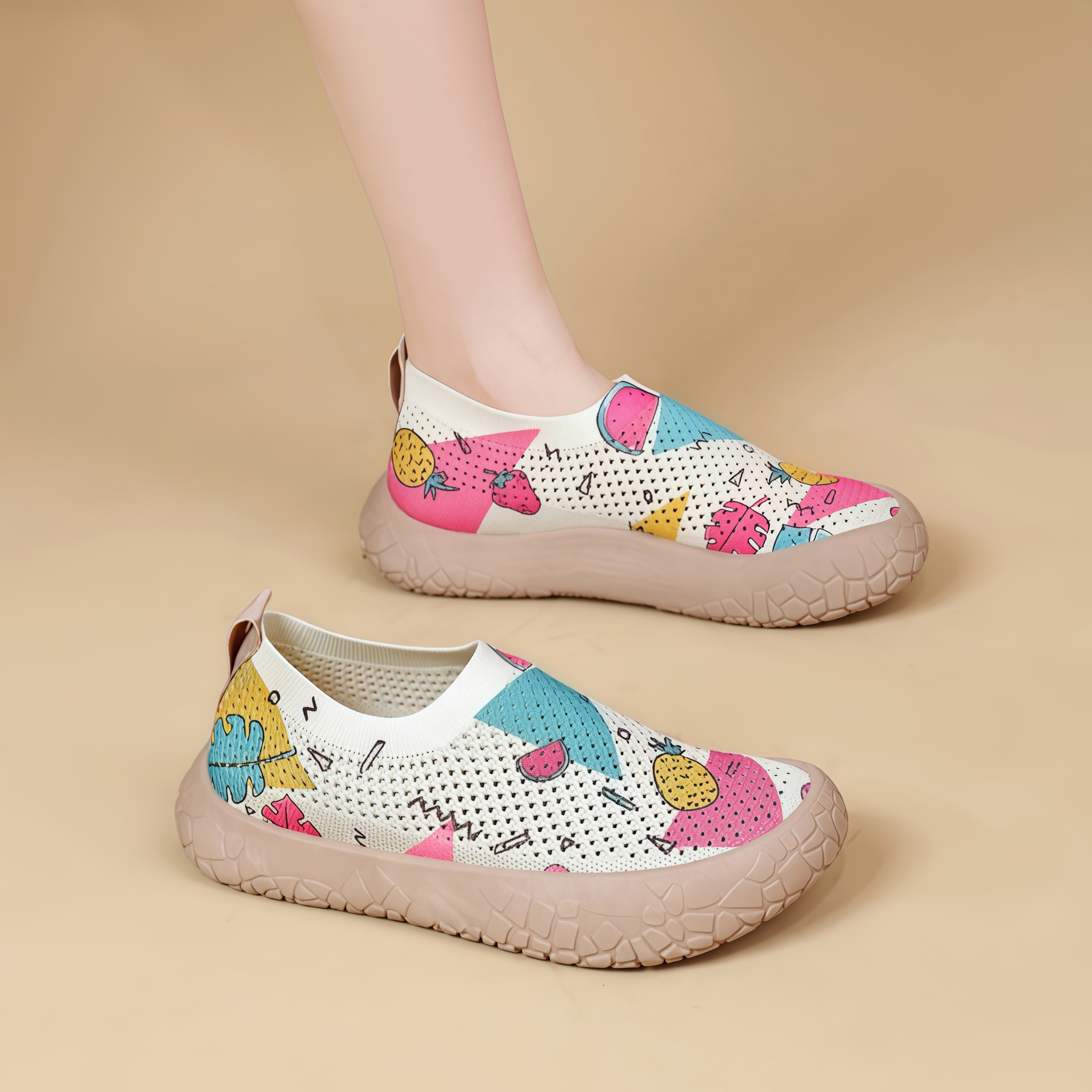 Women's Breathable Slip-On Sneakers - Colorful Comfort Walking Shoes