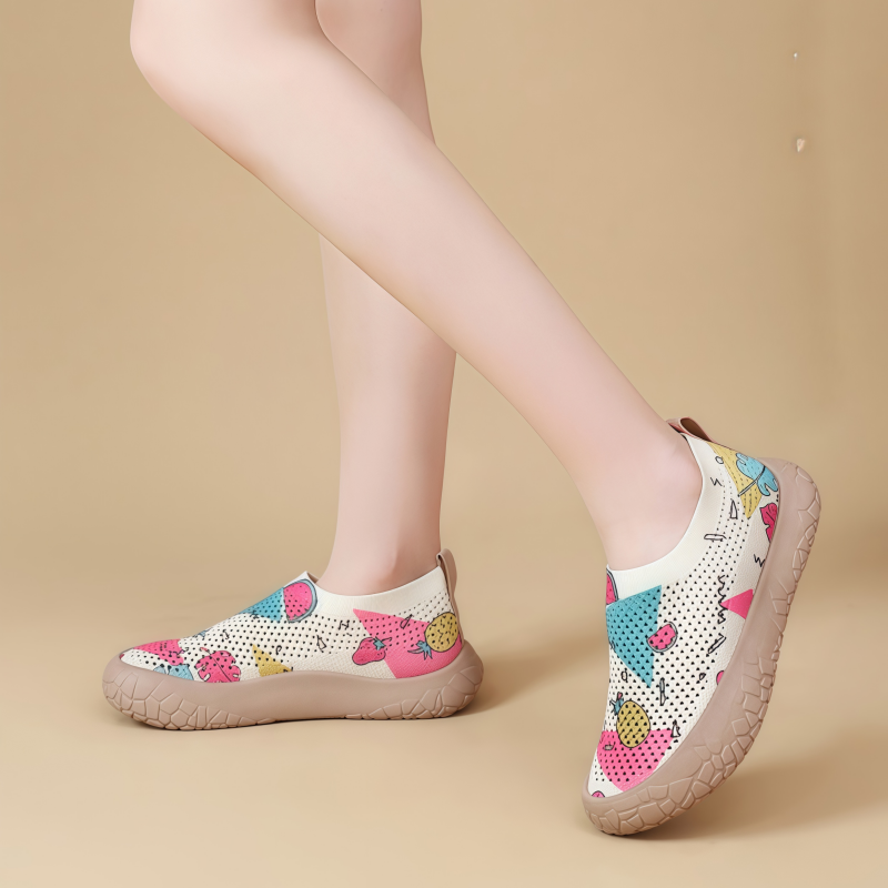 Women's Breathable Slip-On Sneakers - Colorful Comfort Walking Shoes