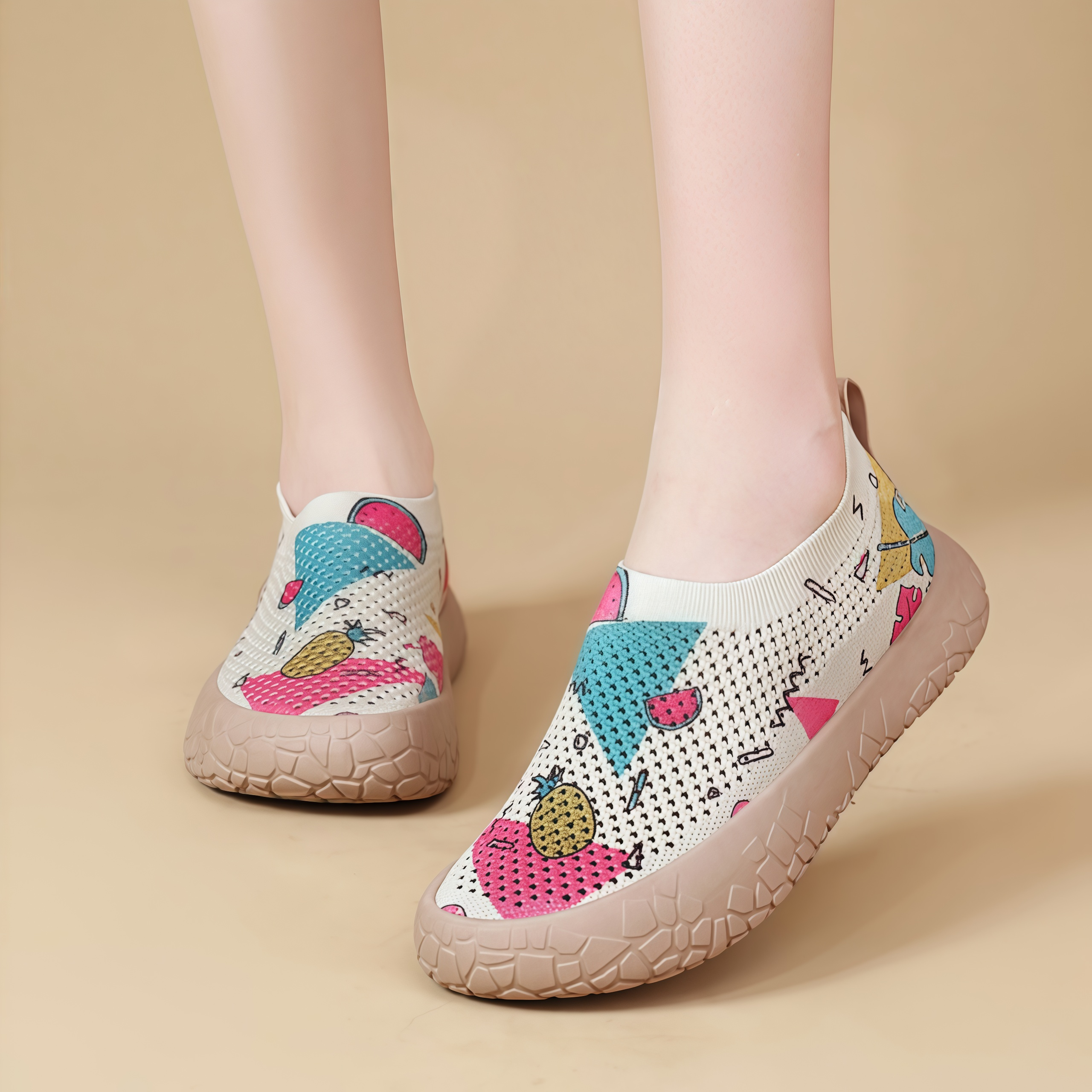 Women's Breathable Slip-On Sneakers - Colorful Comfort Walking Shoes