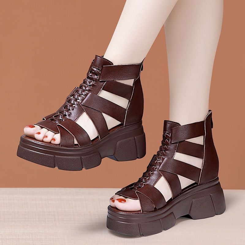 Women's Open-Toe Cut-Out High-Top Platform Wedge Gladiator Sandals