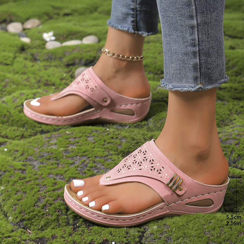 Women's Cut-out Platform Wedge Flip-Flops – Comfortable Thong Sandals