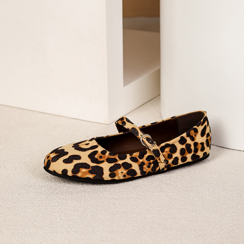 Women's Leopard-Print Mary Jane Flats with Adjustable Buckle Strap