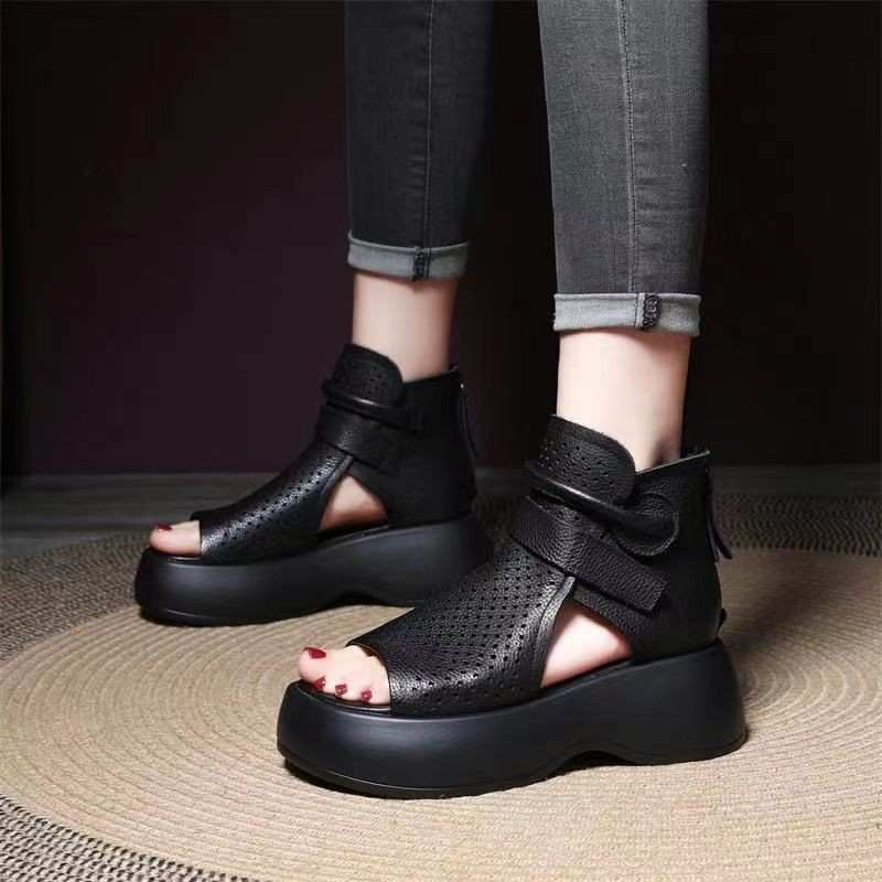 Women's Cut-Out Leather Platform Gladiator Sandals