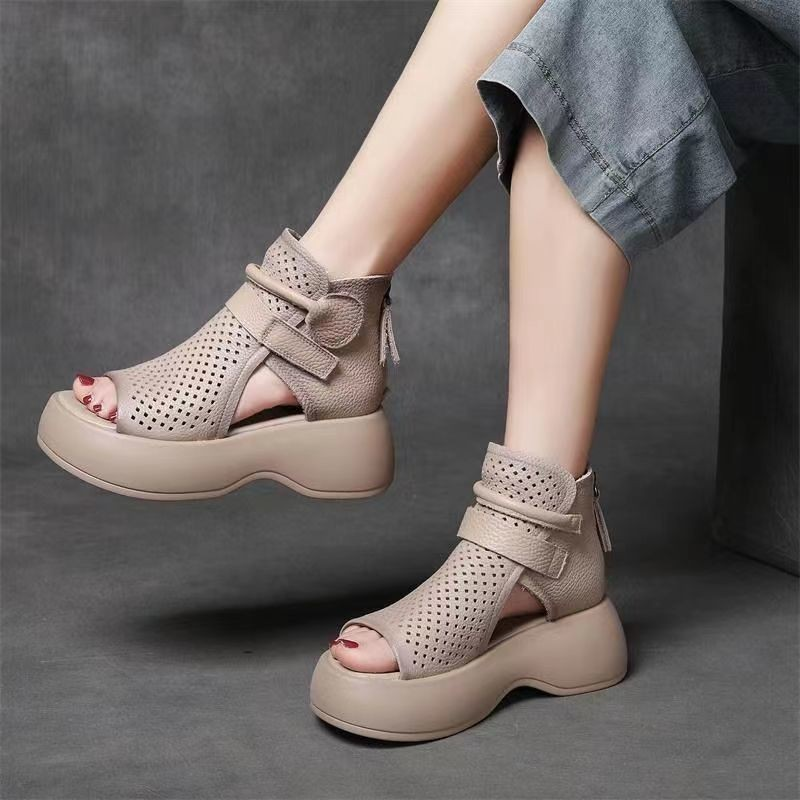 Women's Cut-Out Leather Platform Gladiator Sandals