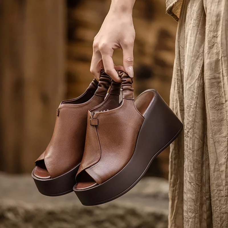 Women's Open-Toe Platform Wedge Sandals with Elastic Back Straps