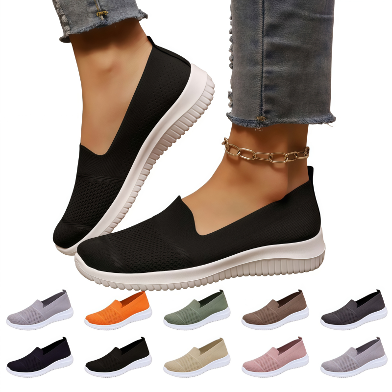 Women's Breathable Mesh Knit Slip-On Sneakers - Lightweight Walking Shoes